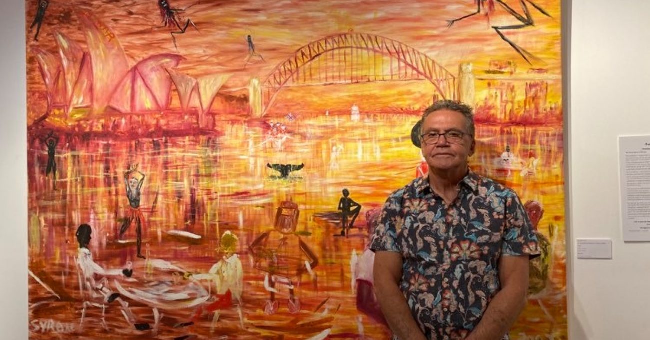 Gordon Syron - An Aboriginal Perspective of Sydney Harbour - 2003 -oil on canvas -235cm X 172cm